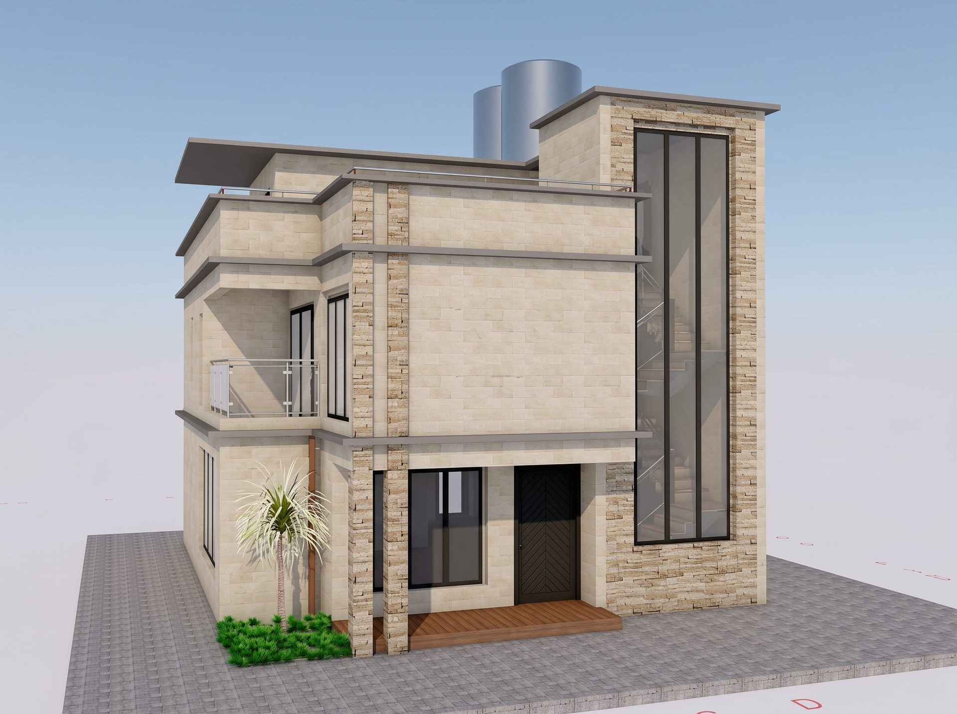 3D architectural exterior perspective of contemporary townhouses in Gikambura