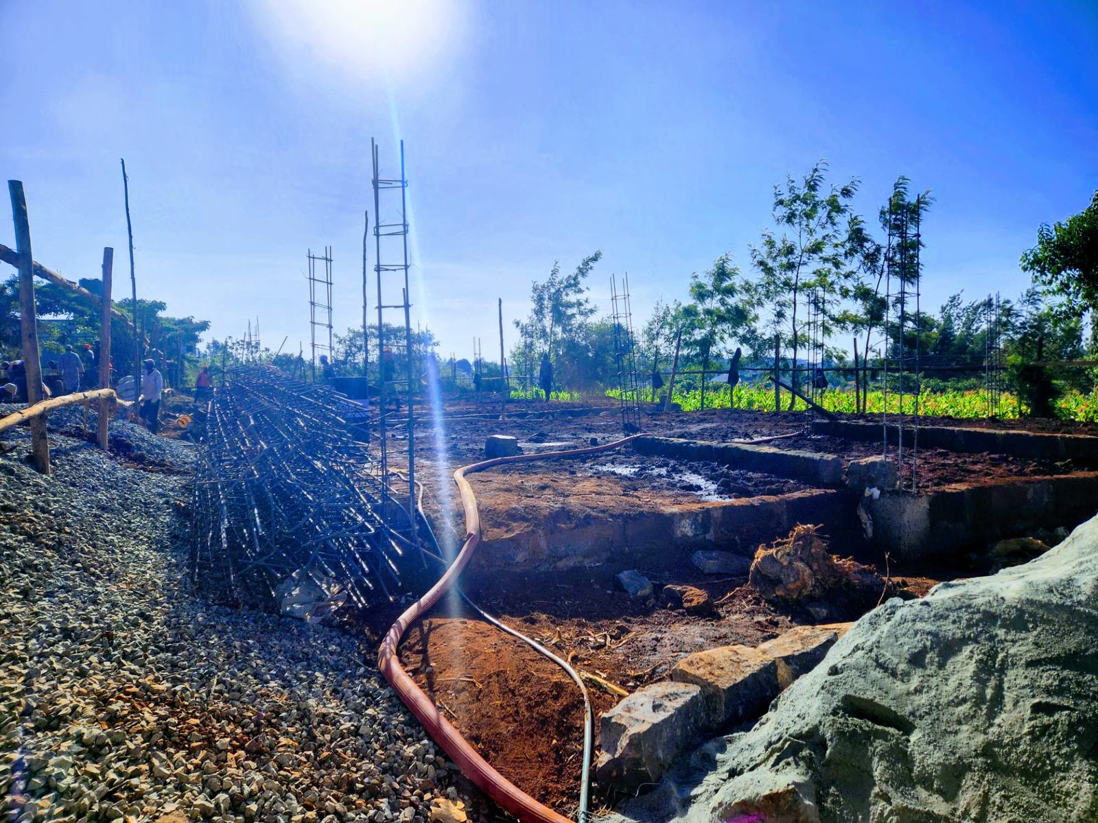 Foundation site preparation with reinforcement ready for construction