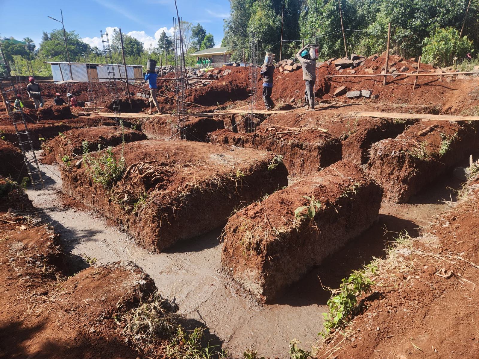 Foundation excavation and reinforcement works on site
