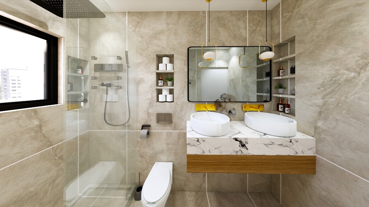 Modern bathroom interior designed for the Velvet Typical Apartments show house in South C, Nairobi